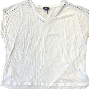 DKNY White Studded V Neck LARGE Shirt Sleeve‎ T Shirt Top women